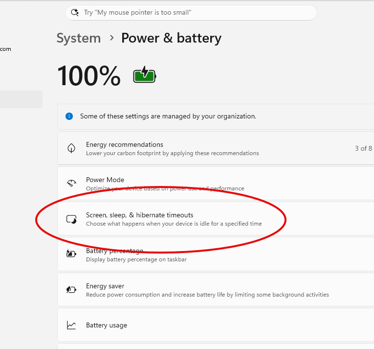 Windows Power and battery settings